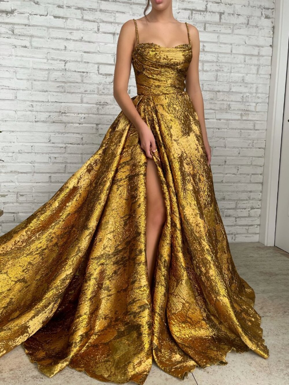 Teuta Matoshi Gold Autumn Leaves Wedding Gown